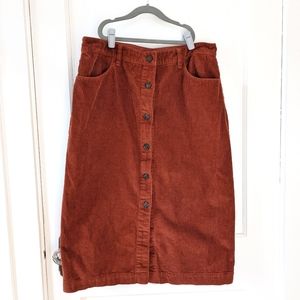Gap corduroy midi button down skirt orange